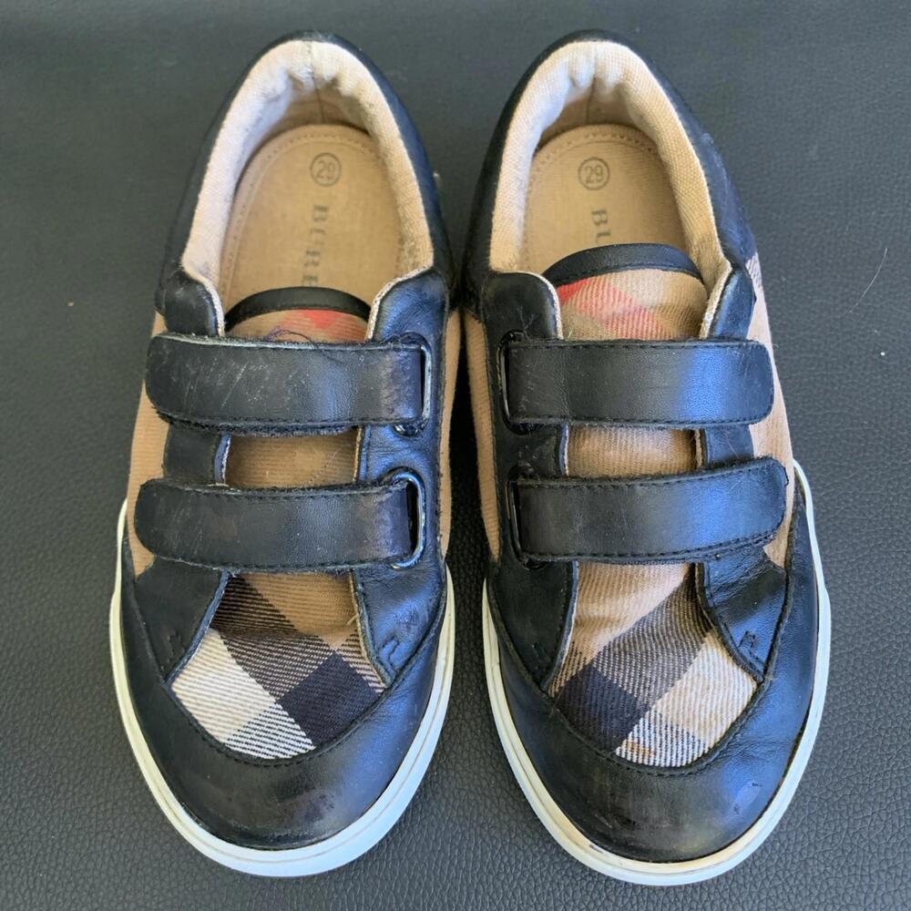 BURBERRY NOVA CHECK YOUTH KID UNISEX BLACK SNEAKER Size 29 Or 10 Toddler